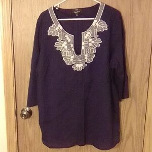 Dennis Basso Navy Tunic with White Embroidery
